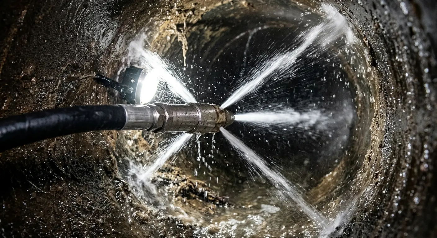 High-pressure hydro jetting nozzle cleaning sewer pipe for Sewer Cleanout in Surprise